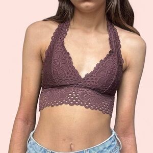 Aeropostale Burgundy Lace Halter Bralette